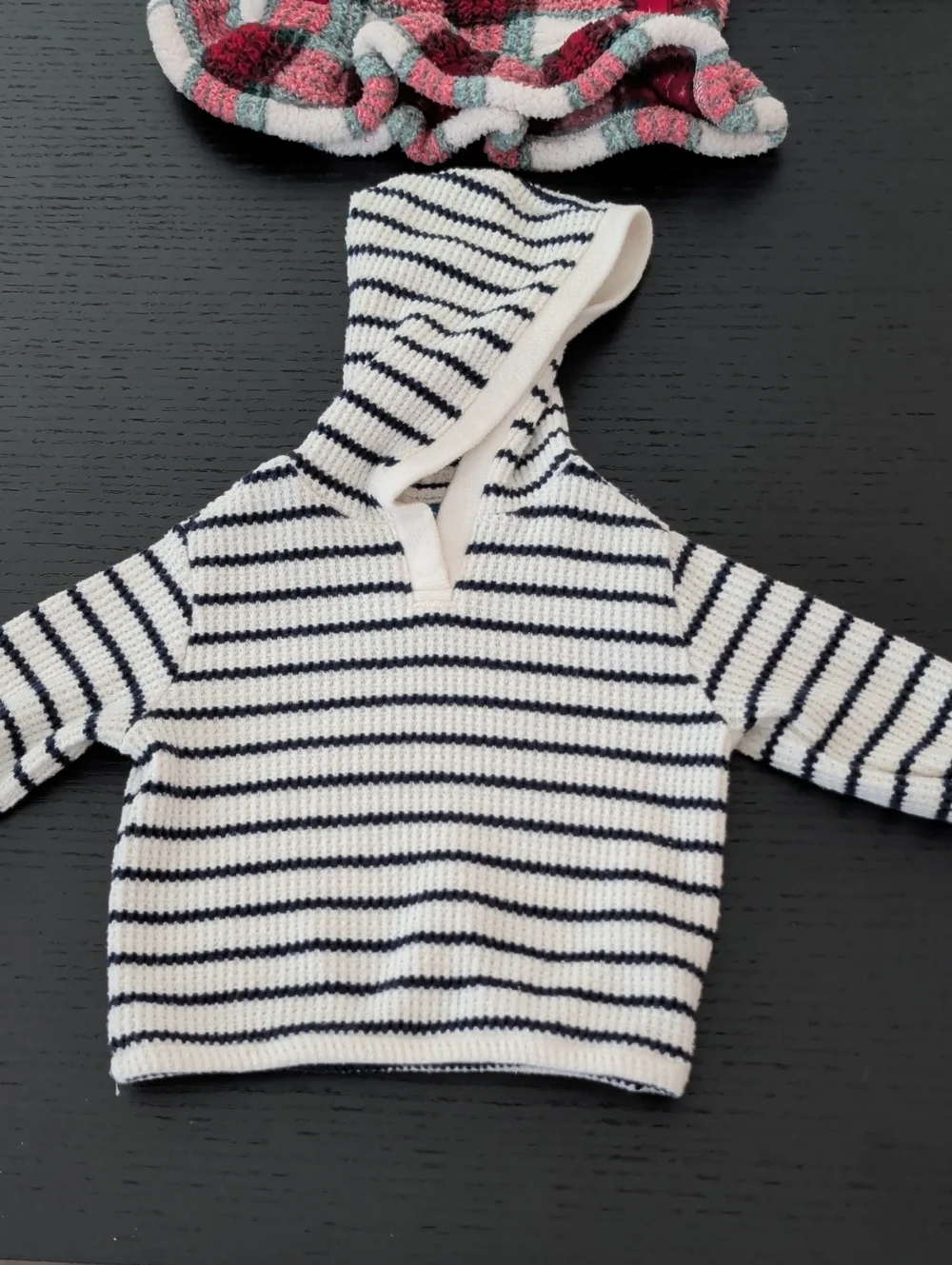 Lot 2 Girl 12 -18 Months Old Navy Hooded Knit Pull On Sweater Plaid Fleece Red